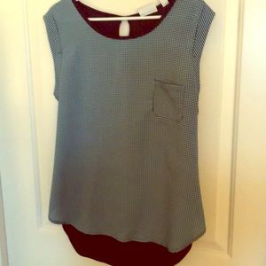 Teal and blue checkered sleeveless blouse